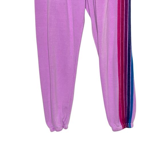 Aviator Nation M Womens 5 Stripe Sweatpants Neon Purple Pink Rainbow - Picture 6 of 10